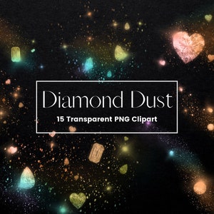 Rainbow Diamond Dust Clipart, Glitter Dust Overlay, Sparking Diamond Clipart, Wedding Invitation Clipart, Glitter Gems Clip Art