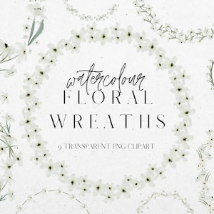 White Watercolour Flower Wreath Clipart, Spring Floral Graphics Frames, Transparent PNG Watercolour Wedding Clip Art, Commercial Use