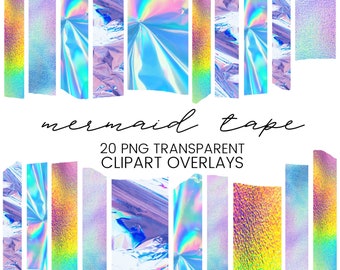 20 Mermaid Rainbow Washi Tape Clip Art Digital Washi Tape Clipart, Tape Clipart Instagram Frame Photo Digital Tape, washi tape overlays