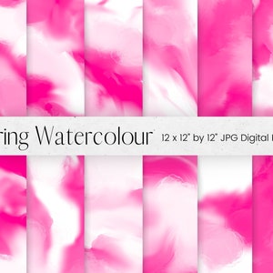 Watercolour Digital Paper, Pink Watercolor Washes Pattern, Background Brush strokes Texture, Printable scrapbook paper