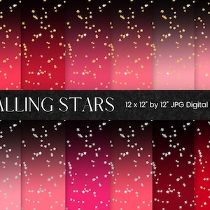 Vallend ster digitaal papier, goud glitter sterpatroon, roze zwart Ombre digitaal plakboekpapier, sterrennacht zilver glitter achtergrond