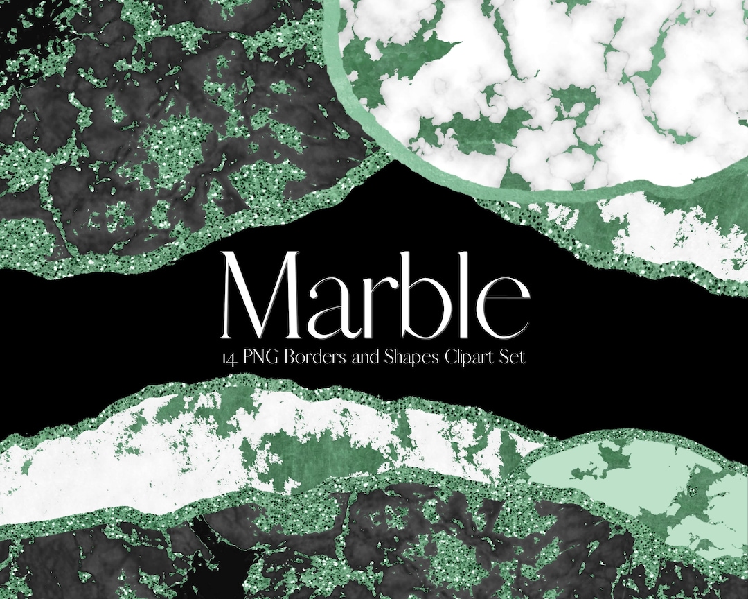 Green Marble Clipart, Glitter and Foil Marble Border Clip Art, PNG ...