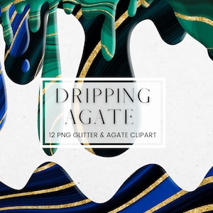 Agate Dripping Clipart, Dark Geode dripping Borders Overlay, Blue Green Gold Glitter Drip Clip Art, Agate Border and Frames, Commercial Use