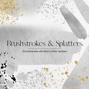 Grijze aquarel penseelstreek illustraties, PNG goud glitter splatter, zilveren spatten clipart, abstracte aquarel verf penseelstreken