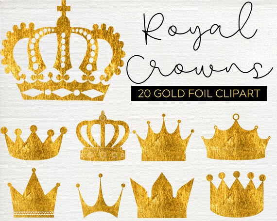 20 Gold Foil Crown Clipart Metal Glitter Gold Png Files Etsy