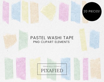 20 Pastell Regenbogen Washi Tape Clip Art, Rosa Blau Digital Washi Tape Clipart, Hochzeitseinladung Scrapbook Band Clipart, PNG, kommerzielle Nutzung
