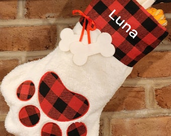 Customized Buffalo Plaid Christmas Stocking  -gifts for family and Pets.