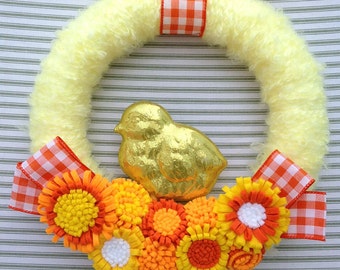 Easter Wreath, Yellow Easter Wreath, Spring Wreath, Yellow Spring Wreath, Yellow Chick Wreath, Yarn Wreath, Spring Yarn Wreath, Chick Wreath