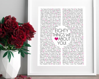 Things We Love About You - 30, 40, 50, 60 - Choose any age! Custom Digital Download 8x10 or 11x14
