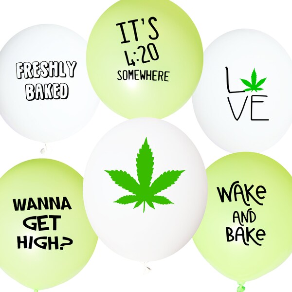 18 Marijuana Weed Party Balloons Decoration, Smoker Stoner Birthday Decor, Cannabis Leafy Plant Balloons, 420, Freshly Baked
