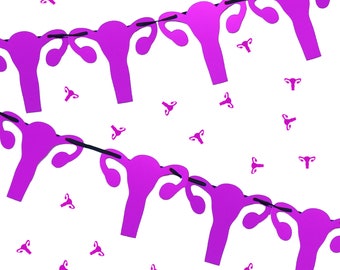 Pink Uterus Party Banner And Confetti Pack Hysterectomy Party Gynecologist Decorations Ovary Decor