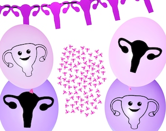 Uterus Party Bundle With Banner Balloons And Confetti Great For A Hysterectomy