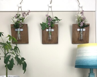 Wall Vase Sconce Set, Farmhouse Wood Wall Vase, Hanging Vase, Bud Vase, Flower Vases, Wall Vases, Gift for her