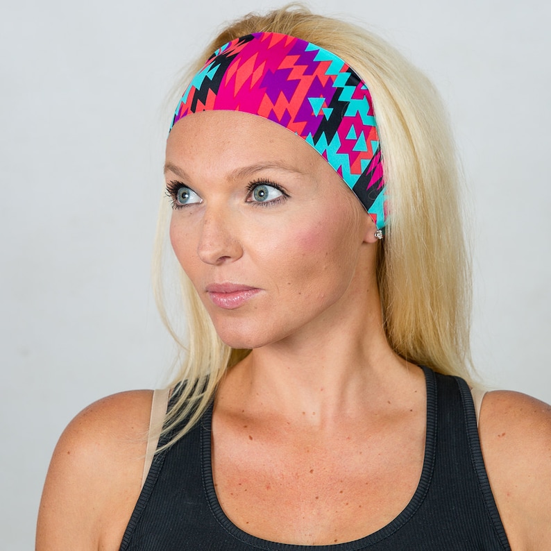 Running Headband-Workout Headband-Fitness Headband-Yoga Headband-Gym Gear-Boho Headband-Fashion Headband-Women Head Wrap-Aztec Print image 5