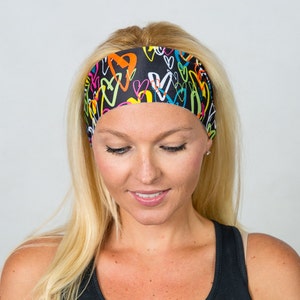 Running Headband-Yoga Headband-Fitness Headband-Workout Headband-Wicking Headband-Fashion Headband-Women Head Wrap-Wide Headband-Hearts