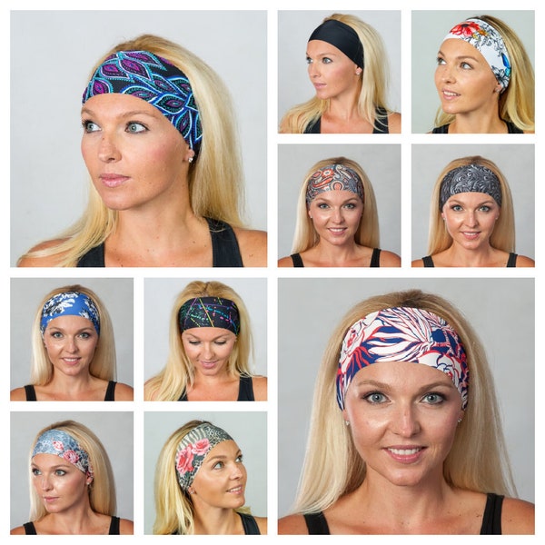Damen Stirnband-Kaufen Sie 5 erhalten Sie 1 gratis RANDOM Stirnband-Stirnband für Yoga-Laufen-Arbeiten-Dehnbar-Absorbieren Sie Schweiß-über 70 verschiedene Designs