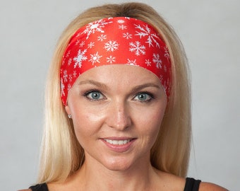 Snowflakes Headband-Yoga Headband-Workout Headband-Fitness Headband-Running Headband-Women Headband-Boho Headband-Hair Accessories-Red