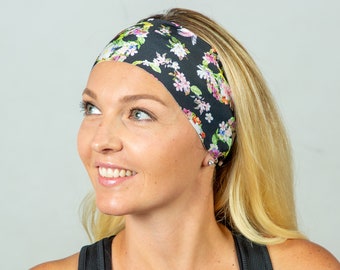 Yoga Headband-Workout Headband-Floral Skull Headband-Running Headband-Boho Wide Headband-No Slip Headband-Fitness Headband-Wicking Headband