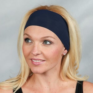 Workout Headband-Yoga Headband-Running Headband-Fitness Headband-Bandana Headband-Fashion Headband-Women Head Wrap-Wide Headband-Navy Blue image 1