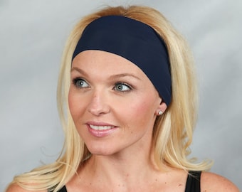 Workout Headband-Yoga Headband-Running Headband-Fitness Headband-Bandana Headband-Fashion Headband-Women Head Wrap-Wide Headband-Navy Blue