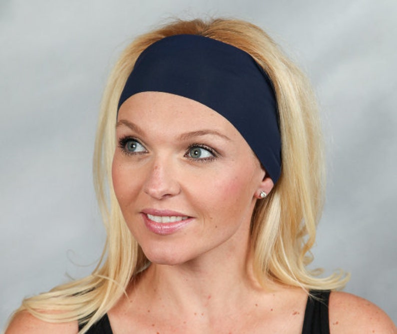 Workout Headband-Yoga Headband-Running Headband-Fitness Headband-Bandana Headband-Fashion Headband-Women Head Wrap-Wide Headband-Navy Blue image 1