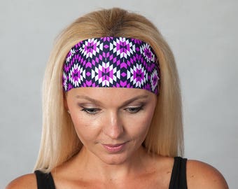 Yoga Headband-Workout Headband-Fitness Headband-Running Headband-Women Headband-Purple Headband-Aztec Print Headband-Hair Accessories