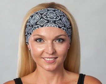 Yoga Headband-Workout Headband-Yoga Headband-Running Headband-Boho Wide Headband-No Slip Headband-Black and White Headband-Wicking Headband