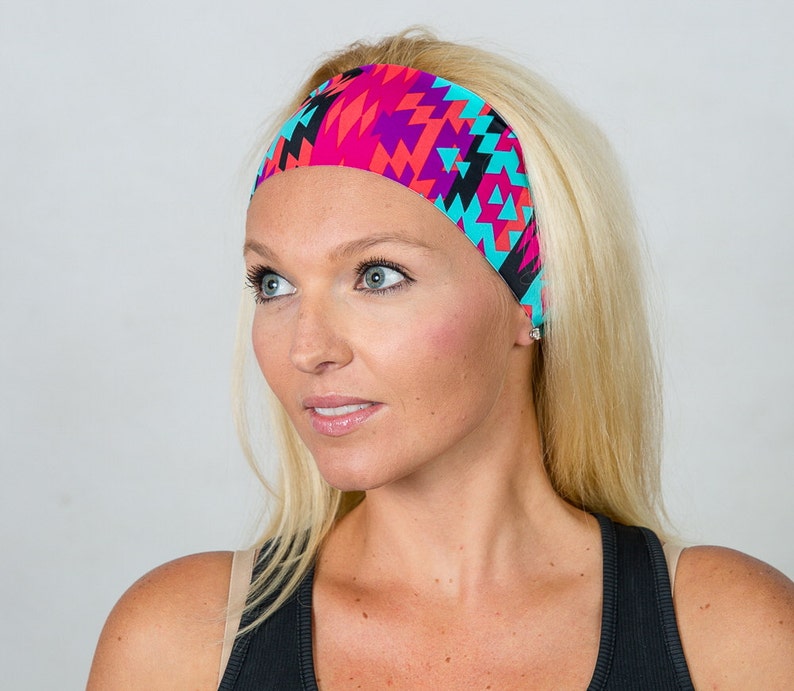 Running Headband-Workout Headband-Fitness Headband-Yoga Headband-Gym Gear-Boho Headband-Fashion Headband-Women Head Wrap-Aztec Print image 2