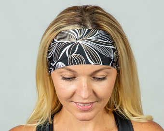 Yoga Headband Black and White-Workout/Fitness Headband-Running Headband-Women Wide Headband- Moisture Wicking Headband-Hair Accessories