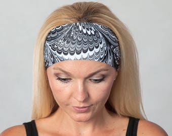 Yoga Headband-Wide Fitness Headband-Running Headband-Boho Headband-Black and White Headband-Moisture Wicking Headband-No Slip Headband