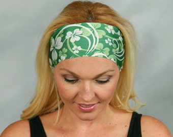 Yoga Headband-St Patricks Day Headband-Shamrock Headband-Wide Fitness Headband-No Slip Headband-Running Headband-Turban Head Wrap-Green