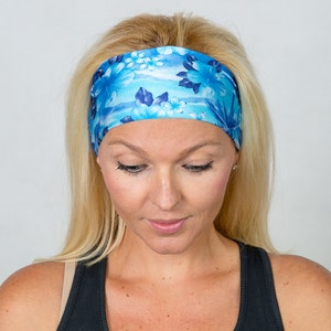 Yoga Headband Blue Wide Fitness Headband Bohemian Headband Fashion Headband Moisture Wicking Headband No Slip Headband Running Headband