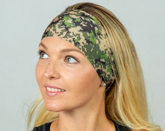 Camouflage Headband-Bohemian Green Headband-Fitness/Workout Headband-Head Wrap-Wicking Headband-Running/Athletic Headband