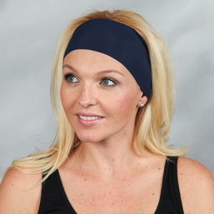 Workout Headband-Yoga Headband-Running Headband-Fitness Headband-Bandana Headband-Fashion Headband-Women Head Wrap-Wide Headband-Navy Blue image 5