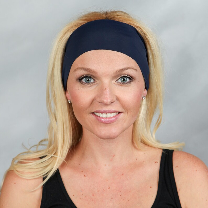 Workout Headband-Yoga Headband-Running Headband-Fitness Headband-Bandana Headband-Fashion Headband-Women Head Wrap-Wide Headband-Navy Blue image 4
