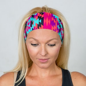 Running Headband-Workout Headband-Fitness Headband-Yoga Headband-Gym Gear-Boho Headband-Fashion Headband-Women Head Wrap-Aztec Print image 1