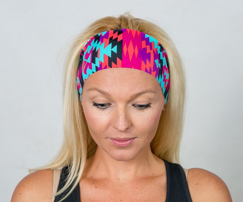 Running Headband-Workout Headband-Fitness Headband-Yoga Headband-Gym Gear-Boho Headband-Fashion Headband-Women Head Wrap-Aztec Print image 1