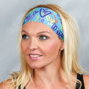 Yoga Headband-Fashion Headband-Fitness Headband-Moisture Wicking Headband-No Slip Headband-Running Headband-Workout Headband-Hearts Print