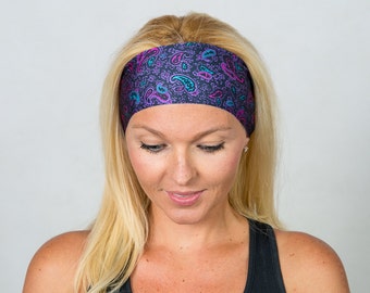 Fitness Headband-Yoga Headband-Running Headband-Workout Headband-Purple Bohemian Headband-Fashion Headband-Women Bandana-Purple Paisley