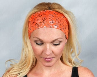 Workout Headband-Running Headband-Fitness Headband-Blue Yoga Headband-Wicking Headband-Bandana Headband-Women Head Wrap-Wide Headband-Orange