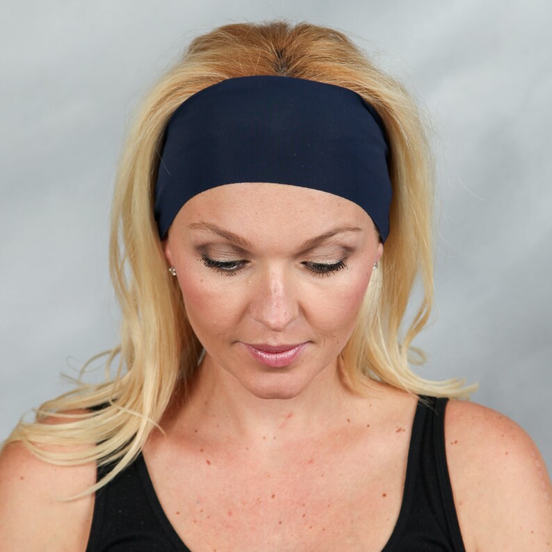 Workout Headband-Yoga Headband-Running Headband-Fitness Headband-Bandana Headband-Fashion Headband-Women Head Wrap-Wide Headband-Navy Blue image 3