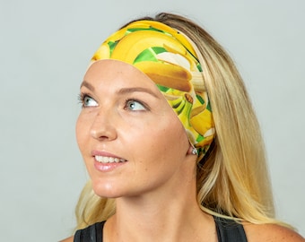 Yoga Headband-Workout Headband-Fitness Headband-Running Headband-Women Headband-Yellow Banana Headband-Hair Accessories-Yellow Banana Print