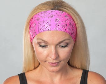 Yoga Headband-Running Headband-Workout Headband-Fitness Headband-Pink Bandana Headband-Head Wrap-No Slip Headband-Women Headband-Pink