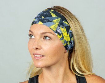 Yoga Headband for Women-Fitness/Running Headband-Workout Headband-Black/Yellow Headband-Women Athletic Headband-Moisture Wicking Headband