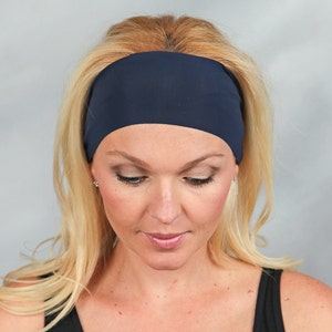Workout Headband-Yoga Headband-Running Headband-Fitness Headband-Bandana Headband-Fashion Headband-Women Head Wrap-Wide Headband-Navy Blue image 2