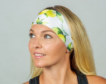 Yoga Headband-Workout Headband-Fitness Headband-Running Headband-Women Headband-Boho Headband-Hair Accessories-Yellow Lemon Print