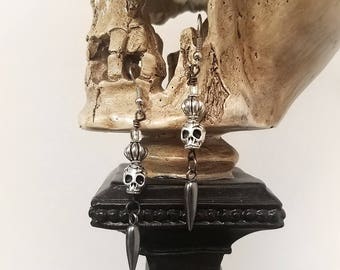 Skull Earrings, Women's Earrings, Dangle Skull Earrings, Day of the Dead Earrings, Sugar Skull Earrings, Gothic Earrings, Antique Skulls