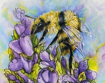 Bee and Lavender Art Print - Bee on Lavender Flowers