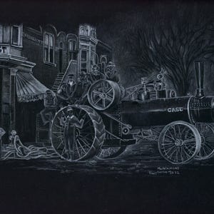 Steam Engine Art Print - Case Steam Engine - Black and White Art