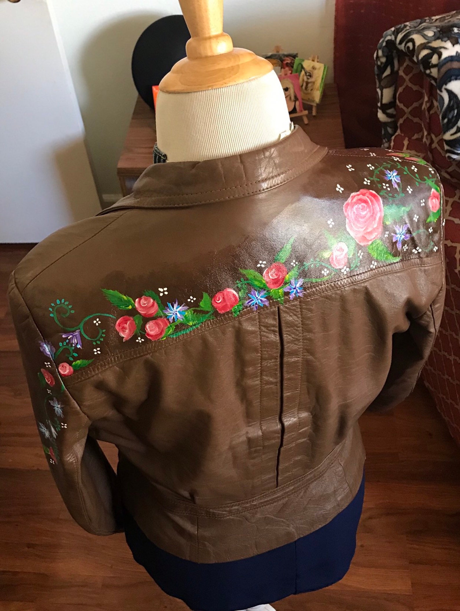 Hand Painted Leather Jacket Etsy